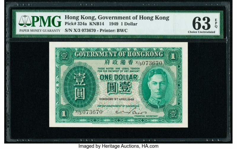 Hong Kong Government of Hong Kong 1 Dollar 9.4.1949 Pick 324a KNB14 PMG Choice U...