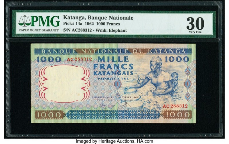 Katanga Banque Nationale du Katanga 1000 Francs 26.2.1962 Pick 14a PMG Very Fine...