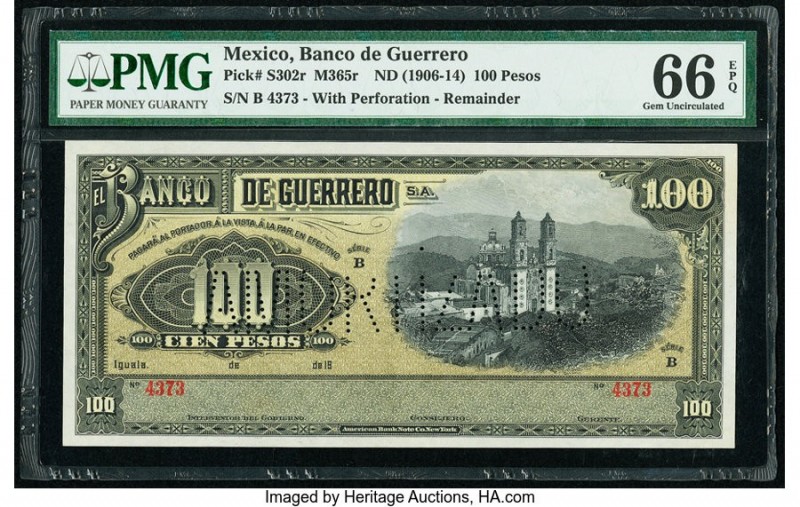 Mexico Banco de Guerrero 100 Pesos ND (1906-14) Pick S302r M365r Remainder with ...