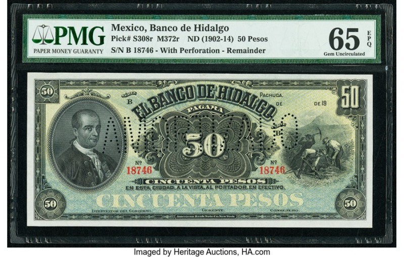Mexico Banco De Hidalgo 50 Pesos ND (1902-14) Pick S308r M372r Remainder with Pe...