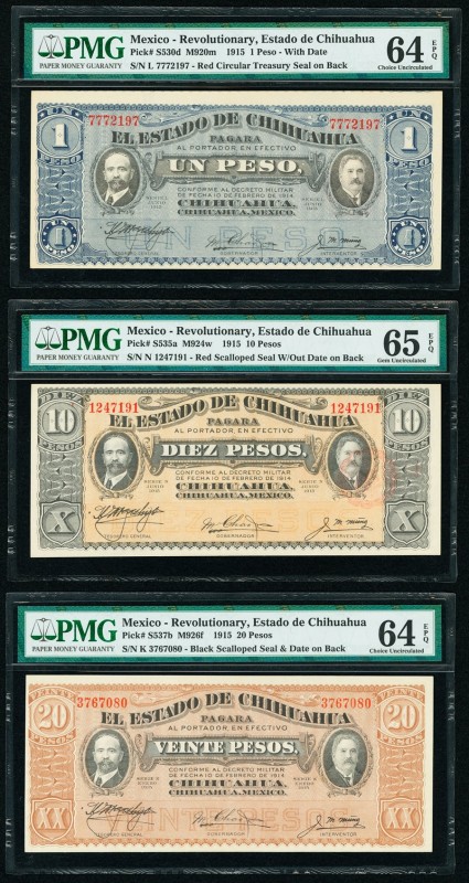 Mexico El Estado de Chihuahua 1; 10; 20 Peso 10.20.1915; 1915; 6.20.1915 Pick S5...