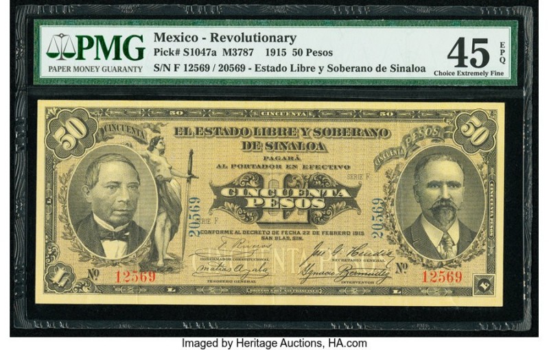 Mexico El Estado Libre y Soberano de Sinaloa 50 Pesos 22.2.1915 Pick S1047a M378...