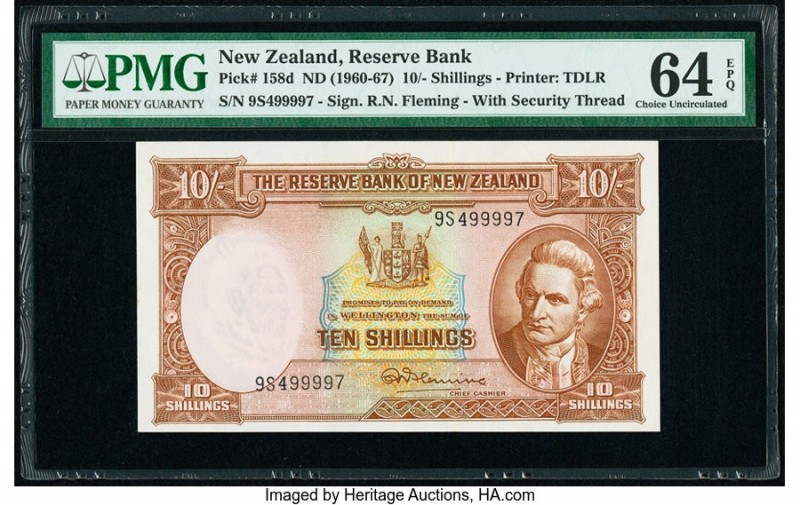 New Zealand Reserve Bank of New Zealand 10 Shillings ND (1960-67) Pick 158d PMG ...