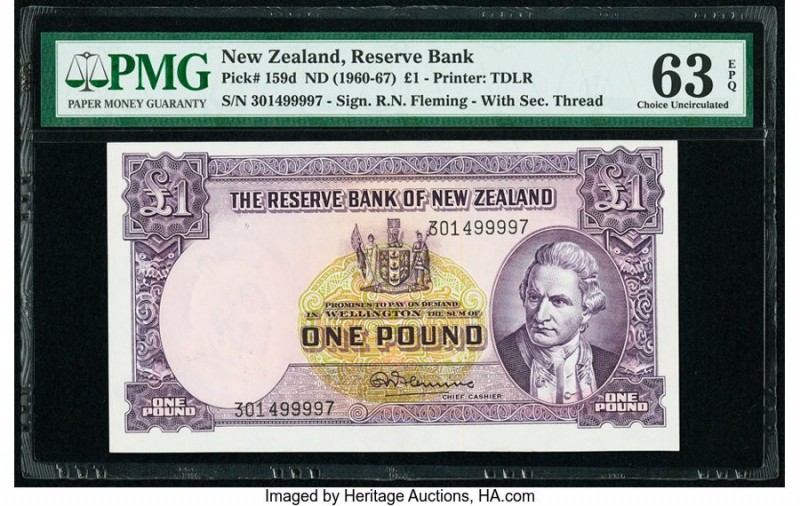 New Zealand Reserve Bank of New Zealand 1 Pound ND (1960-67) Pick 159d PMG Choic...