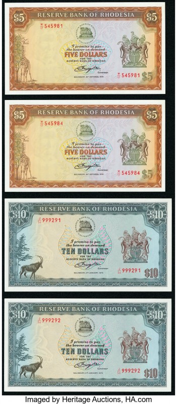 Rhodesia Reserve Bank of Rhodesia 5; 10 Dollars 1978; 1979 Pick 36b; 41a Group o...