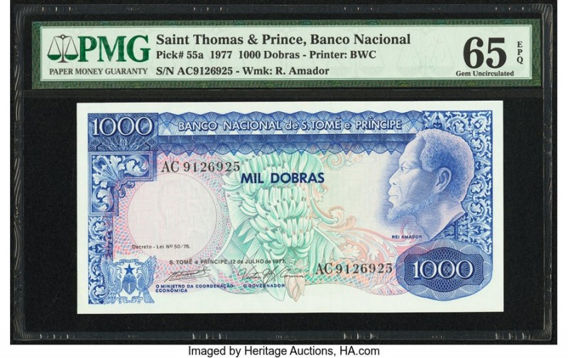 Saint Thomas and Prince Banco Nacional 1000 Dobras 12.7.1977 Pick 55a PMG Gem Un...