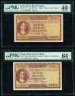 South Africa South African Reserve Bank 1 Rand ND (1962-65) Pick 102b; 103b Two Varieties PMG Extremely Fine 40 EPQ; Choice Uncirculated 64 EPQ. Engli...