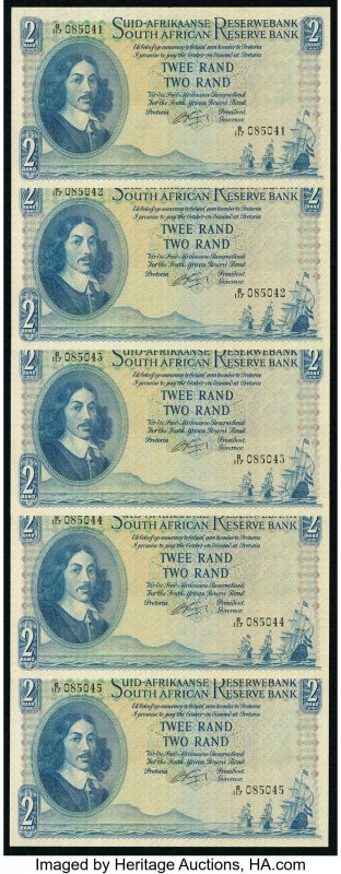 South Africa South African Reserve Bank 2 Rand ND (1962-65) Pick 105b 5 Consecut...