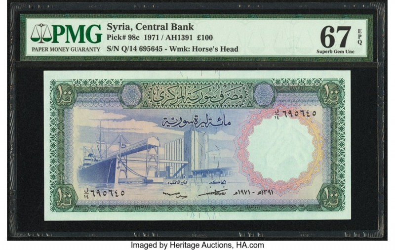 Syria Central Bank of Syria 100 Pounds 1971 / AH1391 Pick 98c PMG Superb Gem Unc...