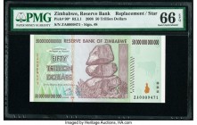 Zimbabwe Reserve Bank of Zimbabwe 50 Trillion Dollars 2008 Pick 90* Replacement PMG Gem Uncirculated 66 EPQ. 

HID09801242017

© 2020 Heritage Auction...
