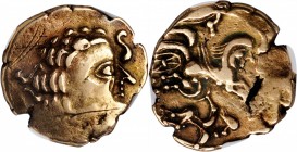 GAUL. Aulerci Cenomani. EL Stater (7.30 gms), ca. 150-50 B.C. NGC VF, Strike: 4/5 Surface: 2/5. Scratches.
DT-2151. Obverse: Stylized head of Apollo ...