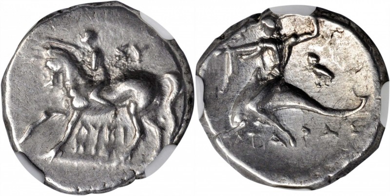 ITALY. Calabria. Tarentum. AR Nomos (6.49 gms), ca. 272-240 B.C. NGC EF, Strike:...