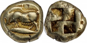 MYSIA. Kyzikos. EL Stater (16.07 gms), ca. 500-450 B.C. NGC Ch VF, Strike: 4/5 Surface: 4/5. Countermark.
von Fritze-I, 90; SNG BN-Unlisted; SNG von ...