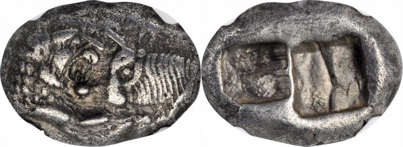 LYDIA. Kroisos, 561-546 B.C. AR Hemistater (5.15 gms), Sardes Mint. NGC Ch EF, S...