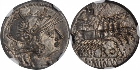 ROMAN REPUBLIC. L. Minucius. AR Denarius (4.00 gms), Rome Mint, 133 B.C. NGC Ch MS, Strike: 4/5 Surface: 5/5.
Cr-248/1; Syd-470. Obverse: Helmeted he...