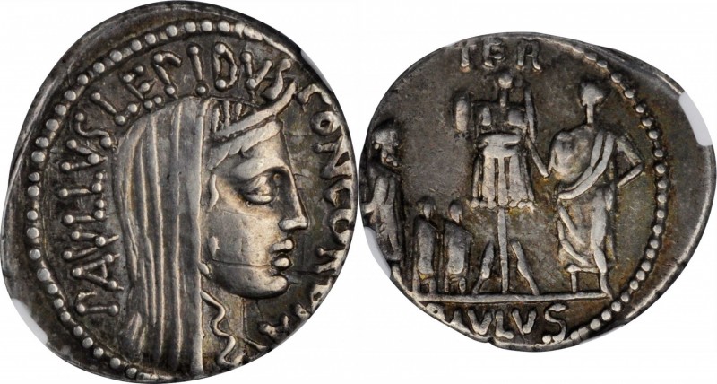 ROMAN REPUBLIC. L. Aemilius Lepidus Paullus. AR Denarius, Rome Mint, 62 B.C. NGC...