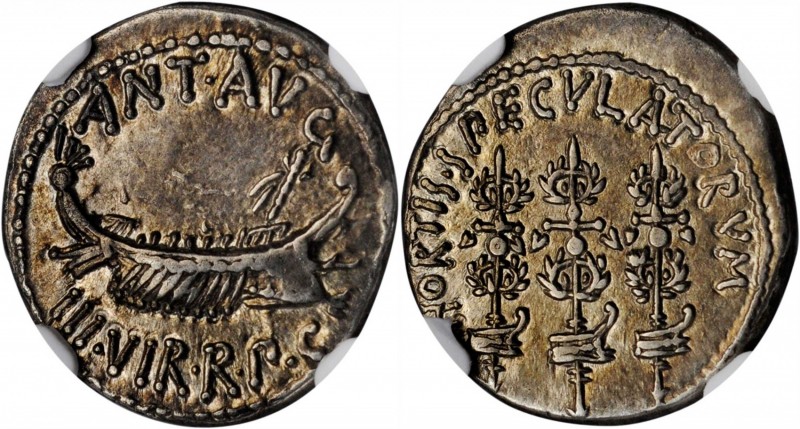 The Cohortes Speculatorum
MARC ANTONY. AR Denarius (3.25 gms), Patrae (?) Mint,...