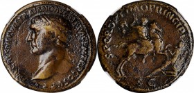 TRAJAN, A.D. 98-117. AE Sestertius (27.77 gms), Rome Mint, ca. A.D. 104/5-107. NGC VF, Strike: 5/5 Surface: 2/5. Lacquered.
Woytek-203o; RIC-535. Obv...
