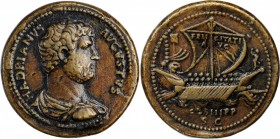 HADRIAN, A.D. 117-138. AE "Sestertius" (30.21 gms). CHOICE VERY FINE.
cf. Klawans-1. After G. Cavino, ca. 16th century or later. Obverse: Bareheaded,...