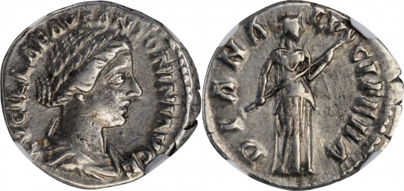 LUCILLA, AUGUSTA A.D. 164-182. AR Denarius, Rome Mint, A.D. 164-166/7. NGC Ch EF...