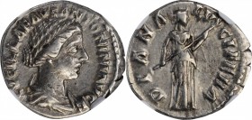LUCILLA, AUGUSTA A.D. 164-182. AR Denarius, Rome Mint, A.D. 164-166/7. NGC Ch EF.
RIC-763 (Aurelius); RSC-16. Obverse: Draped bust right; Reverse: Di...