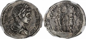 CARACALLA, A.D. 198-217. AR Denarius, Rome Mint, A.D. 198. NGC Ch EF.
RIC-25b; RSC-159. Obverse: Laureate and draped bust right; Reverse: Minerva sta...