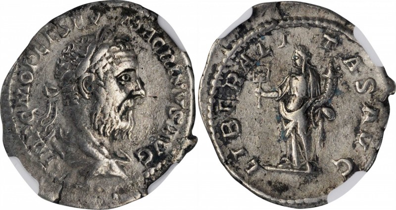 MACRINUS, A.D. 217-218. AR Denarius, Rome Mint, A.D. 218. NGC Ch VF.
RIC-78; RS...