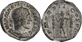 MAXIMINUS I, A.D. 235-238. AR Denarius, Rome Mint, A.D. 236. NGC Ch EF.
RIC-3; RSC-55. Obverse: Laureate, draped, and cuirassed bust right; Reverse: ...
