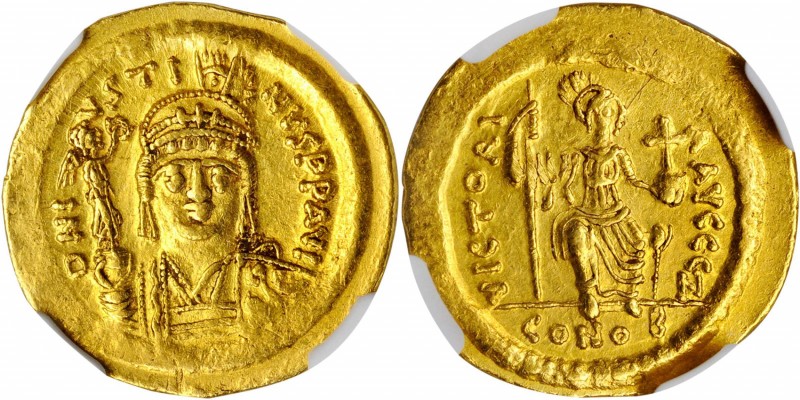 JUSTIN II, 565-578. AV Solidus (4.45 gms), Constantinople Mint, 7th Officina, 56...