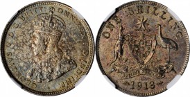 AUSTRALIA. Shilling, 1913. NGC AU-58.
KM-26. Here is a better date Australian Shilling of 1913. Bordering on rare in mint state, and this example jus...