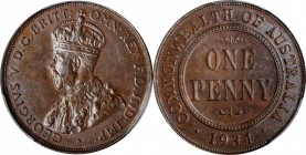 AUSTRALIA. Penny, 1934-(m) Melbourne Mint. PCGS MS-62 Brown Gold Shield.
KM-23. A sharply struck example with enticing mahogany brown color. The coin...