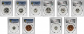 AUSTRALIA. Proof Set (5 Pieces), 1956-(m). Melbourne Mint. All PCGS Gold Shield Certified.
1) Florin. PCGS PROOF-67. KM-60. 2) Shilling. PCGS PROOF-6...