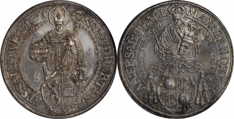 AUSTRIA. Salzburg. Taler, 1671. Maximillian Gandolph. NGC MS-61.
Dav-3508; KM-1...