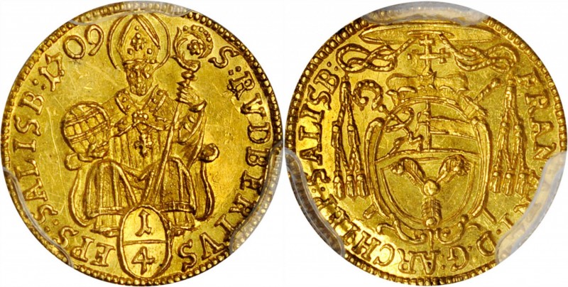 AUSTRIA. Salzburg. 1/4 Ducat, 1709. Franz Anton-Graf und Furst von Harrach. PCGS...