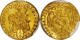AUSTRIA. Salzburg. 1/4 Ducat, 1709. Franz Anton-Graf und Furst von Harrach. PCGS MS-63 Gold Shield.
Fr-846; KM-297. Weight: .87 gms. Some obverse mar...
