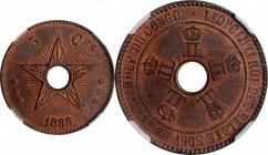BELGIAN CONGO. 5 Centimes, 1888/7. Leopold II. NGC MS-64 Red Brown.
KM-3. Offered here is a choice colonial copper 5 Centimes. This is about as nice ...
