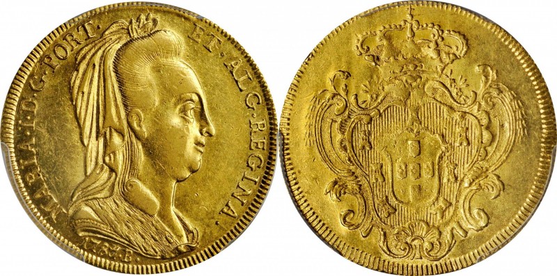 BRAZIL. 6400 Reis, 1787/6-B. Bahia Mint. Maria I. PCGS AU-55 Gold Shield.
Fr-86...