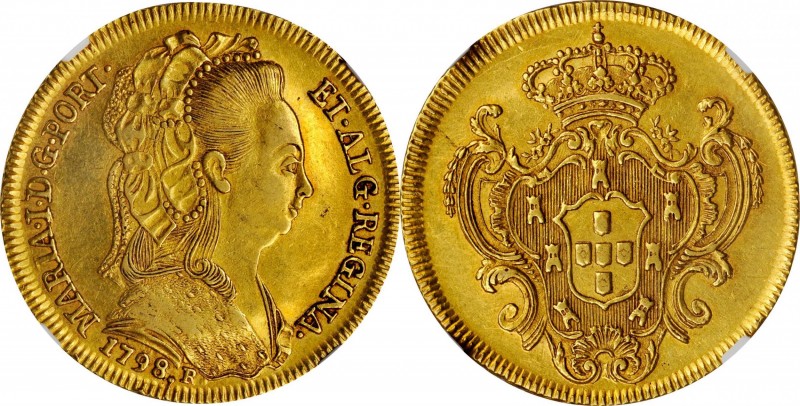 BRAZIL. 6400 Reis, 1798-R. Rio de Janeiro Mint. Maria I. NGC AU-55.
Fr-87, KM-2...