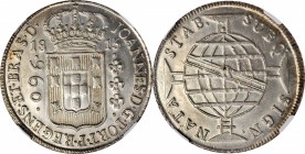 BRAZIL. 960 Reis, 1815-B. Bahia Mint. Joao as Prince Regent. NGC MS-61.
KM-307.1. Struck over a Spanish Colonial 8 Reales. Almost entirely brilliant ...