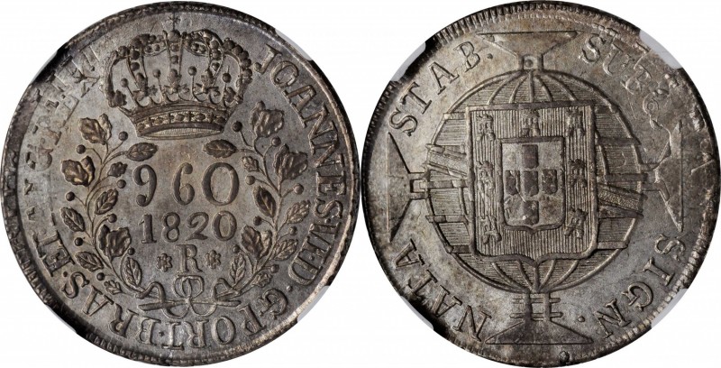 BRAZIL. 960 Reis, 1820-R. Rio de Janeiro Mint. Joao VI. NGC MS-65.
KM-326.1. Ve...
