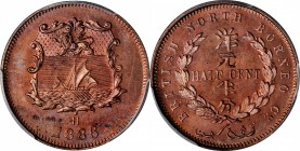 BRITISH NORTH BORNEO. 1/2 Cent, 1886-H. Heaton Mint. Victoria. PCGS SP-64 Red Brown Gold Shield.
KM-1. A lovely reddish brown Specimen striking. Quit...