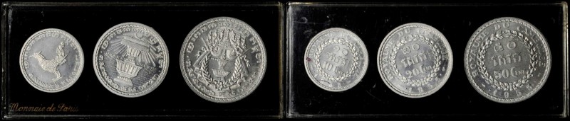 CAMBODIA. Aluminum Essai Set (3 Pieces), 1953. Paris Mint. BRILLIANT UNCIRCULATE...