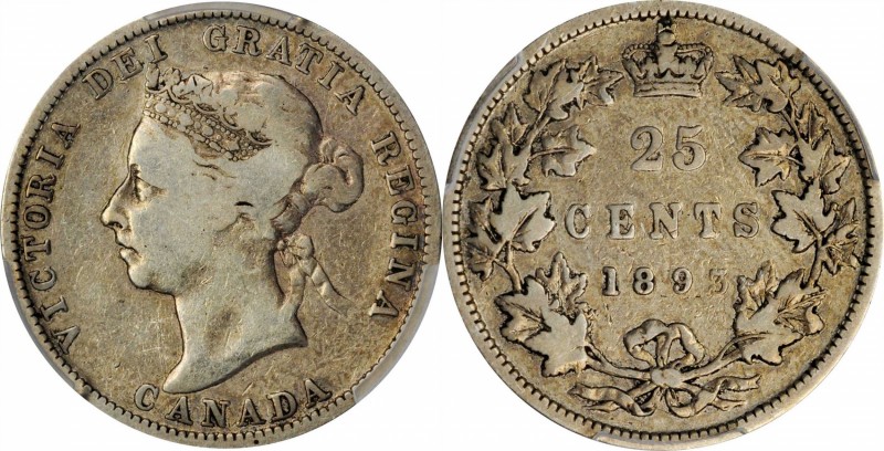CANADA. 25 Cents, 1893. London Mint. Victoria. PCGS Genuine--Corrosion Removed, ...