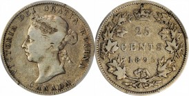 CANADA. 25 Cents, 1893. London Mint. Victoria. PCGS Genuine--Corrosion Removed, VF Details Gold Shield.
KM-5. A light gray toned, well circulated coi...