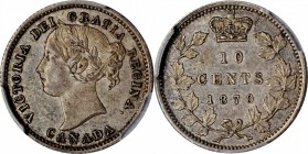CANADA. 10 Cents, 1870. London Mint. Victoria. PCGS AU-58 Gold Shield.
KM-3. Narrow 0/0. A steel gray toned example of this better early dMost elusiv...
