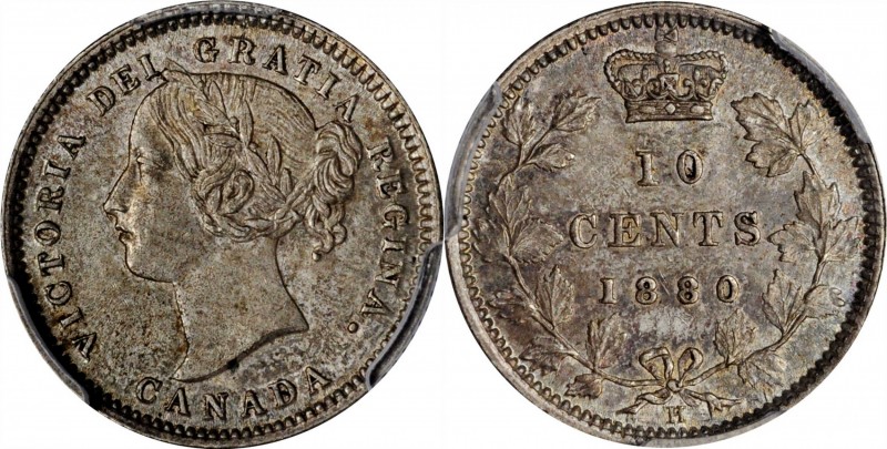 CANADA. 10 Cents, 1880-H. Heaton Mint. Victoria. PCGS MS-63 Gold Shield.
KM-3. ...