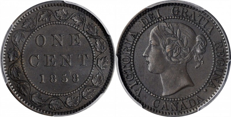 CANADA. Cent, 1858. London Mint. Victoria. PCGS AU-53 Gold Shield.
KM-1. Bronze...