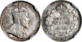 CANADA. 5 Cents, 1903-H. Heaton Mint. NGC MS-65.
KM-13. Small H variety. A captivating silver 5 Cents from the Heaton, (H), mint. Small "H" variety a...