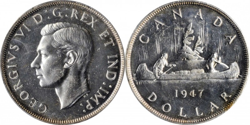 CANADA. Dollar, 1947. Ottawa Mint. NGC MS-62.
KM-37. Pointed 7 variety. A brigh...