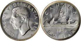 CANADA. Dollar, 1950. Ottawa Mint. PCGS MS-66.
KM-46. 3 Water Lines variety. A nearly flawless Voyageur Dollar with brilliant, silvery color and near...